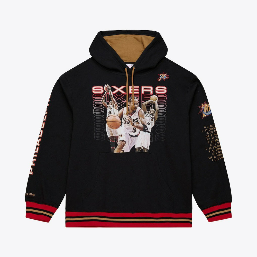 Black Philadelphia 76ers Hardwood Classics Originals Collection 2000-2001 Team Roster Fleece Hoodie | NBA