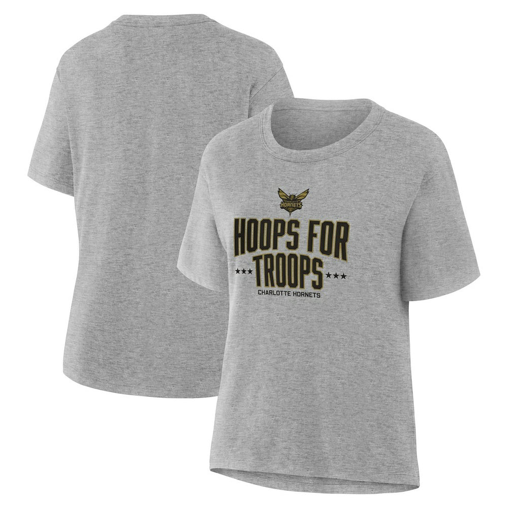 Gray Charlotte Hornets Women's Hoops For Troops T-Shirt | NBA