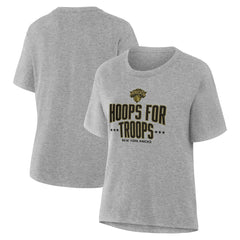 Gray New York Knicks Women's Hoops For Troops T-Shirt | NBA