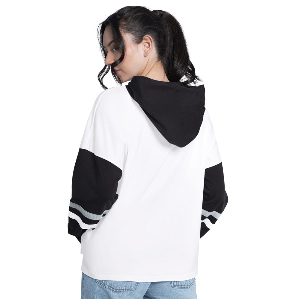 White/Black San Antonio Spurs G-III 4Her by Carl Banks Women's Key Player Oversized Hooded Long Sleeve T-Shirt | NBA