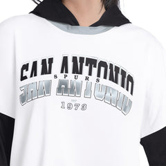 White/Black San Antonio Spurs G-III 4Her by Carl Banks Women's Key Player Oversized Hooded Long Sleeve T-Shirt | NBA