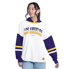 White/Purple Los Angeles Lakers G-III 4Her by Carl Banks Women's Key Player Oversized Hooded Long Sleeve T-Shirt | NBA