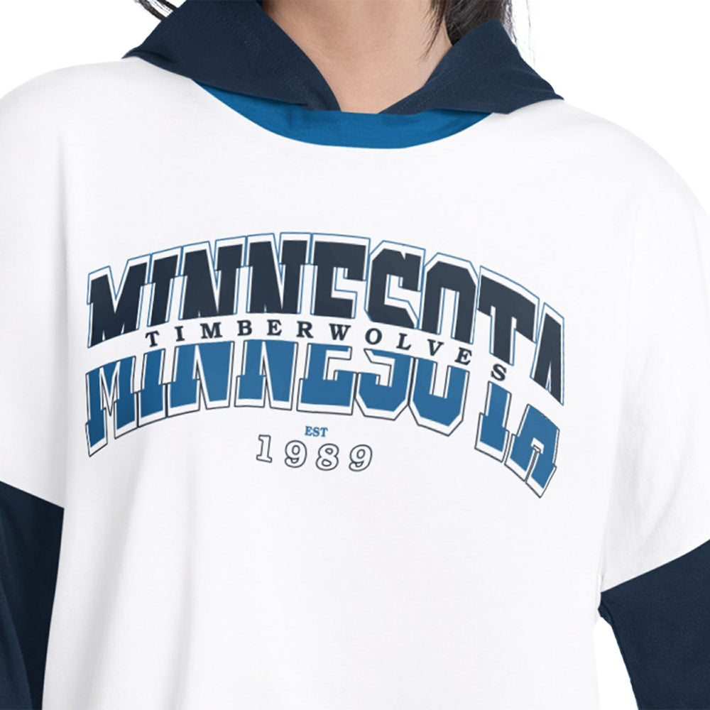 White/Navy Minnesota Timberwolves G-III 4Her by Carl Banks Women's Key Player Oversized Hooded Long Sleeve T-Shirt | NBA