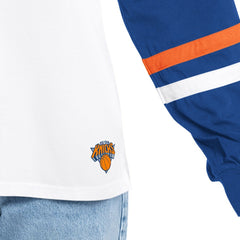White/Royal New York Knicks G-III 4Her by Carl Banks Women's Key Player Oversized Hooded Long Sleeve T-Shirt | NBA