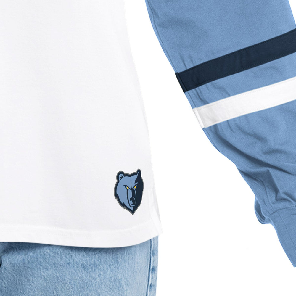 White/Blue Memphis Grizzlies G-III 4Her by Carl Banks Women's Key Player Oversized Hooded Long Sleeve T-Shirt | NBA