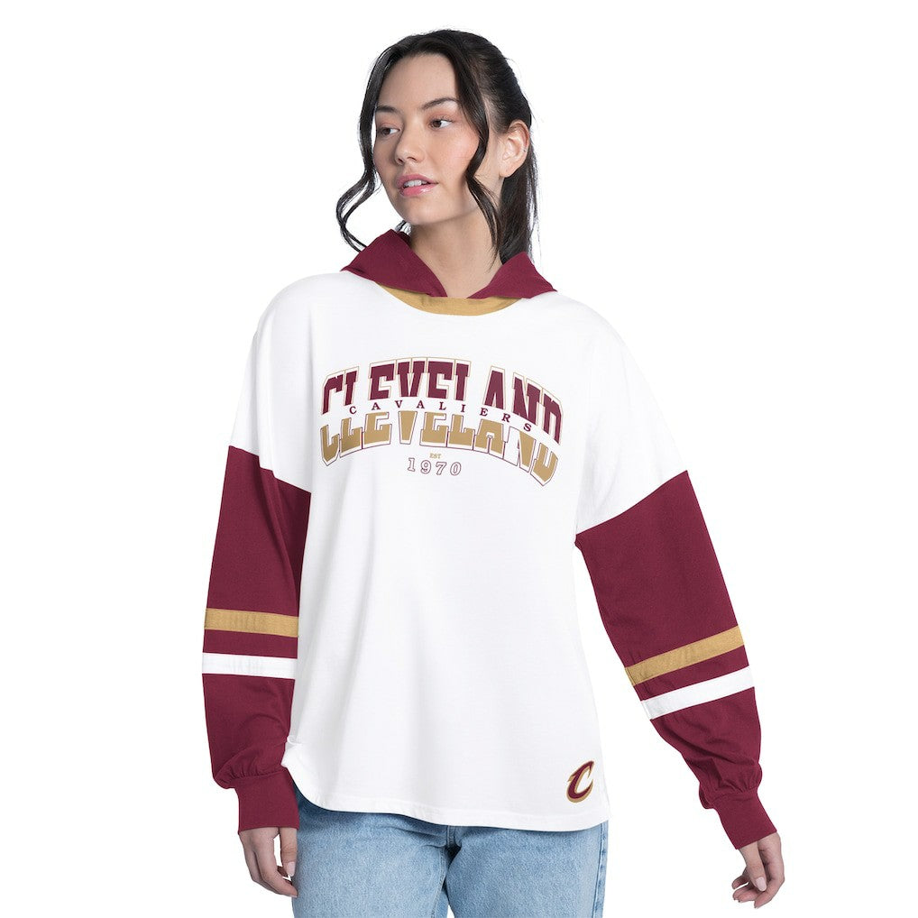 White/Wine Cleveland Cavaliers G-III 4Her by Carl Banks Women's Key Player Oversized Hooded Long Sleeve T-Shirt sale | NBA