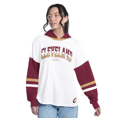 White/Wine Cleveland Cavaliers G-III 4Her by Carl Banks Women's Key Player Oversized Hooded Long Sleeve T-Shirt sale | NBA