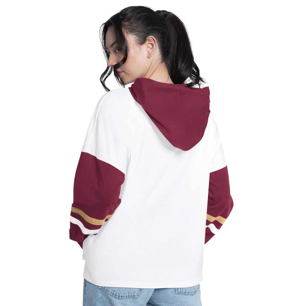 White/Wine Cleveland Cavaliers G-III 4Her by Carl Banks Women's Key Player Oversized Hooded Long Sleeve T-Shirt sale | NBA