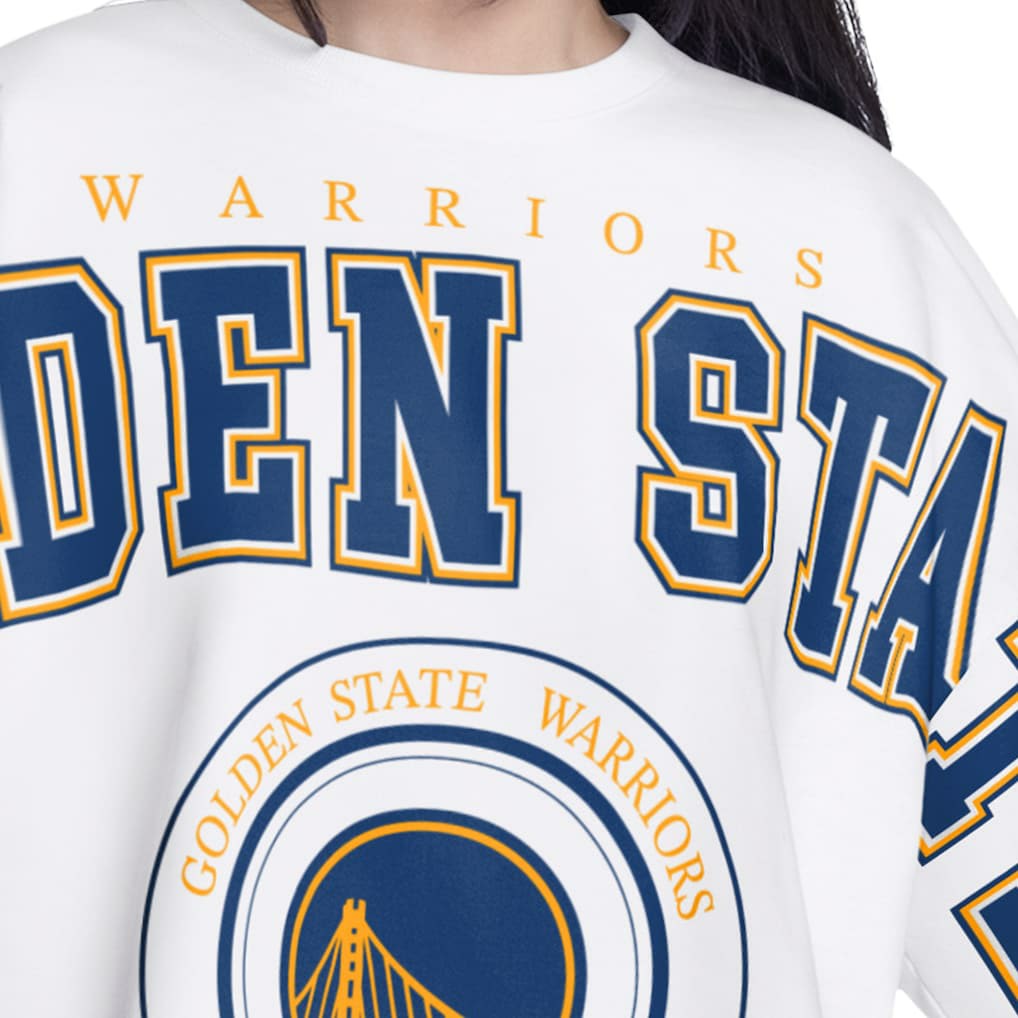 White Golden State Warriors G-III 4Her by Carl Banks Women's Bleachers Cropped French Terry Sweatshirt sale | NBA
