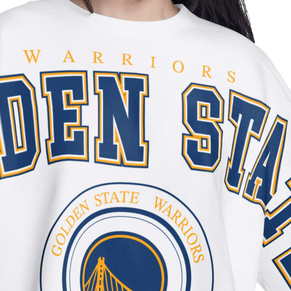 White Golden State Warriors G-III 4Her by Carl Banks Women's Bleachers Cropped French Terry Sweatshirt sale | NBA