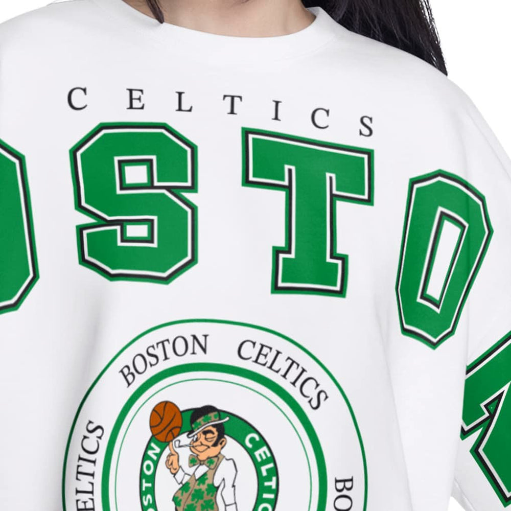 White Boston Celtics G-III 4Her by Carl Banks Women's Bleachers Cropped French Terry Sweatshirt | NBA