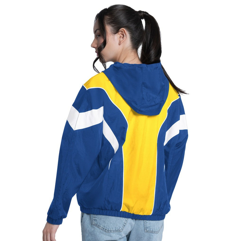 Royal/Gold Golden State Warriors G-III 4Her by Carl Banks Women's Quarterback Lightweight Oversized Full-Zip Jacket sale | NBA