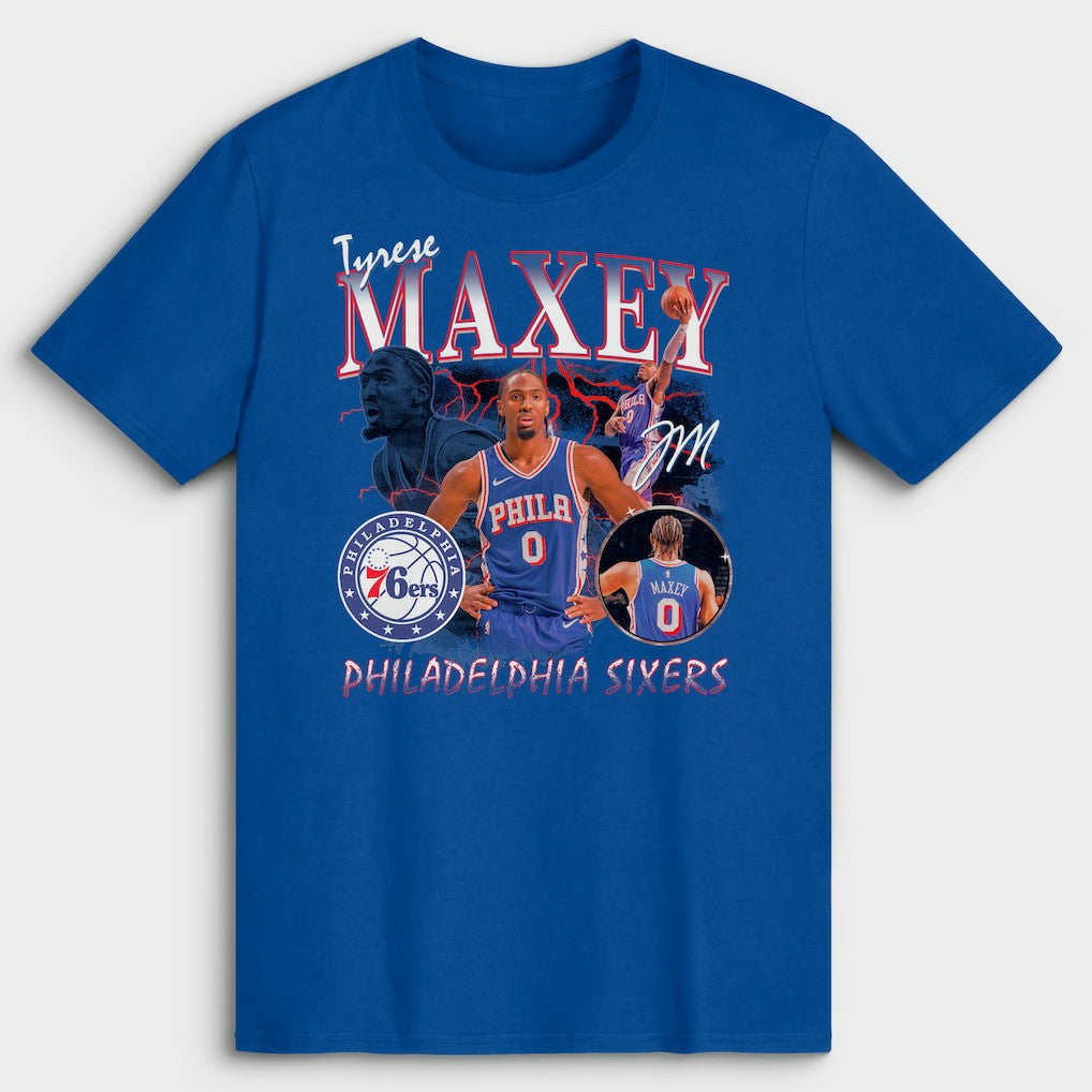 Royal Tyrese Maxey Philadelphia 76ers Player Collage T-Shirt | NBA