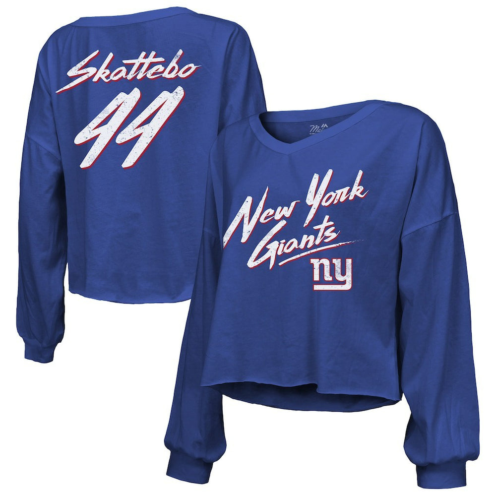 New York Giants Cam Skattebo  Majestic Threads Women's Script Name & Number Long Sleeve T-Shirt | NFL Outlet