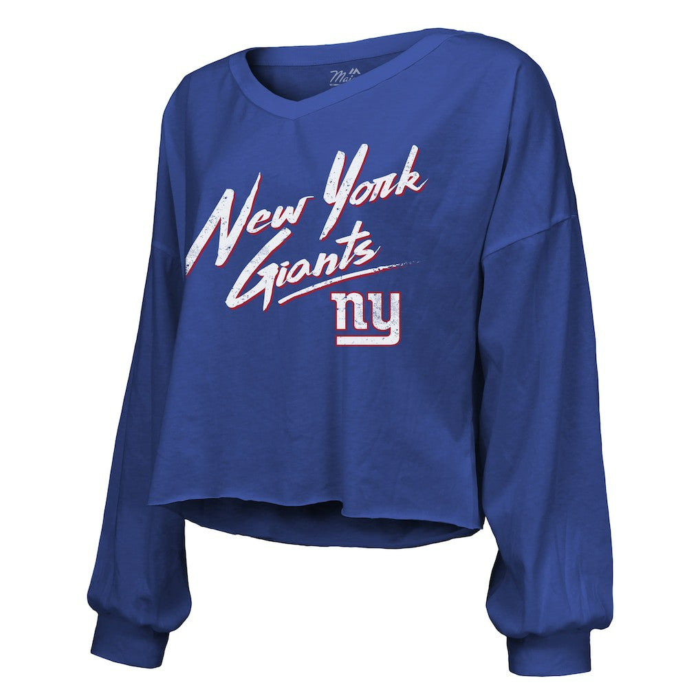 New York Giants Cam Skattebo  Majestic Threads Women's Script Name & Number Long Sleeve T-Shirt | NFL Outlet