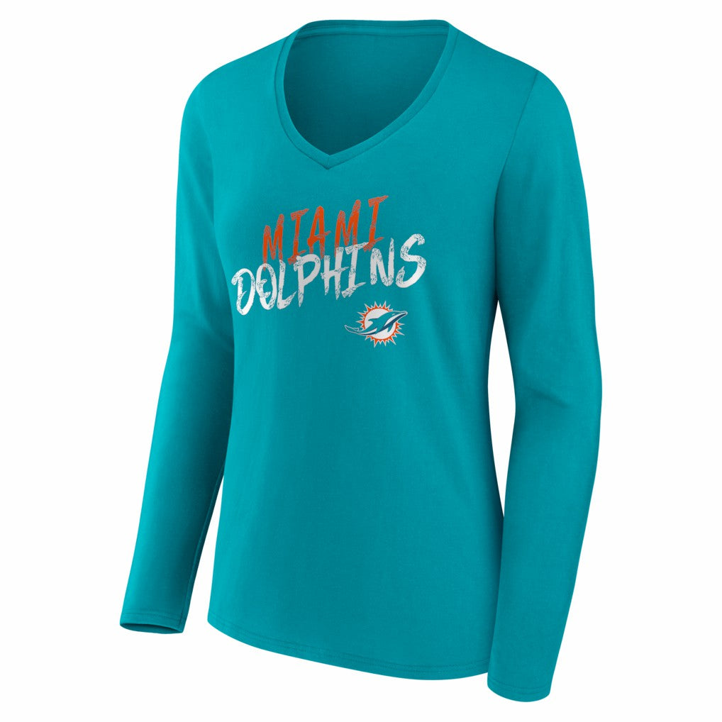 Miami Dolphins Women's Hustle Long Sleeve V-Neck T-Shirt | NFL New
