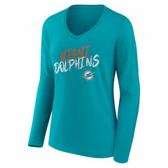 Miami Dolphins Women's Hustle Long Sleeve V-Neck T-Shirt | NFL New