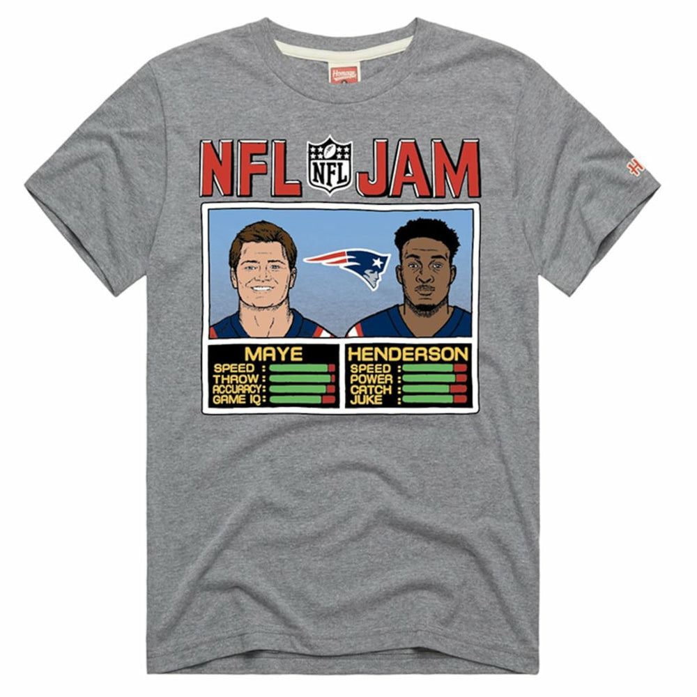 New England Patriots Drake Maye & TreVeyon Henderson  Homage Unisex NFL Jam Tri-Blend T-Shirt | NFL Hot