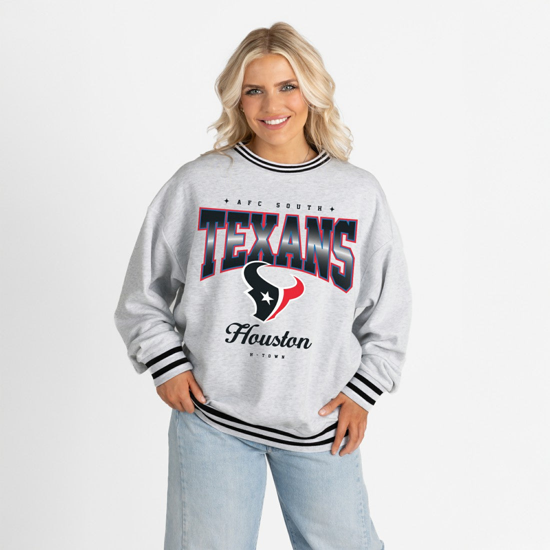 Houston Texans Gameday Couture Women's Oversized Gridiron Drive Ringer Stripe Sweatshirt | NFL Hot