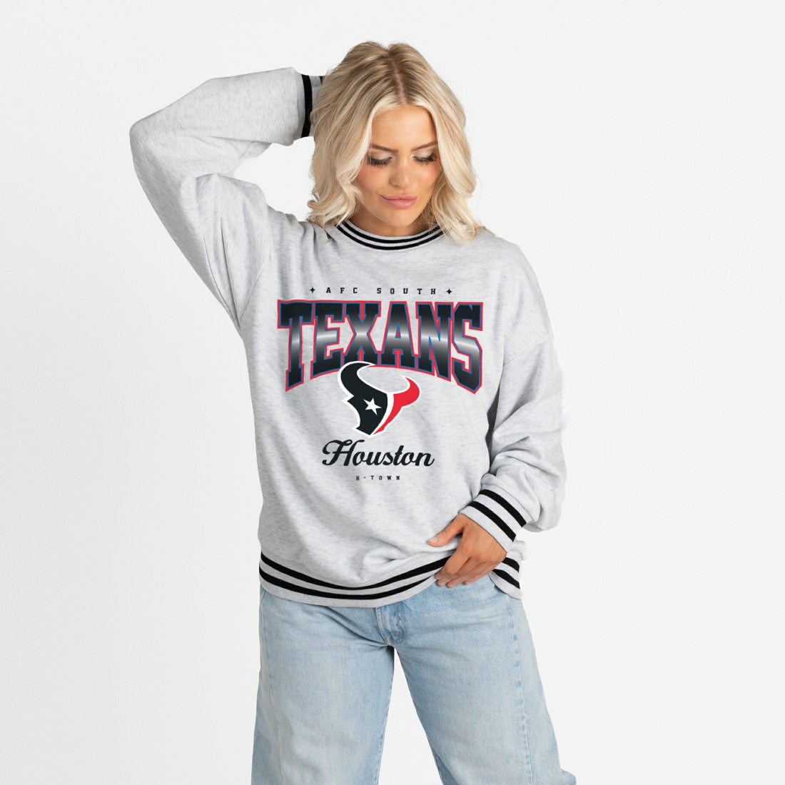 Houston Texans Gameday Couture Women's Oversized Gridiron Drive Ringer Stripe Sweatshirt | NFL Hot