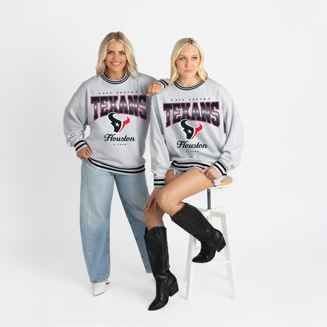Houston Texans Gameday Couture Women's Oversized Gridiron Drive Ringer Stripe Sweatshirt | NFL Hot