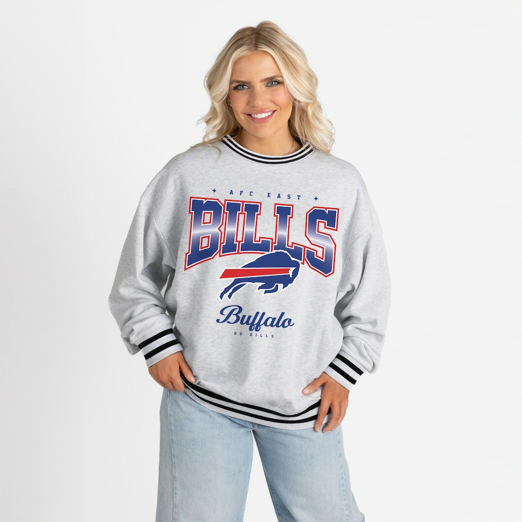 Buffalo Bills Gameday Couture Women's Oversized Gridiron Drive Ringer Stripe Sweatshirt | NFL Hot