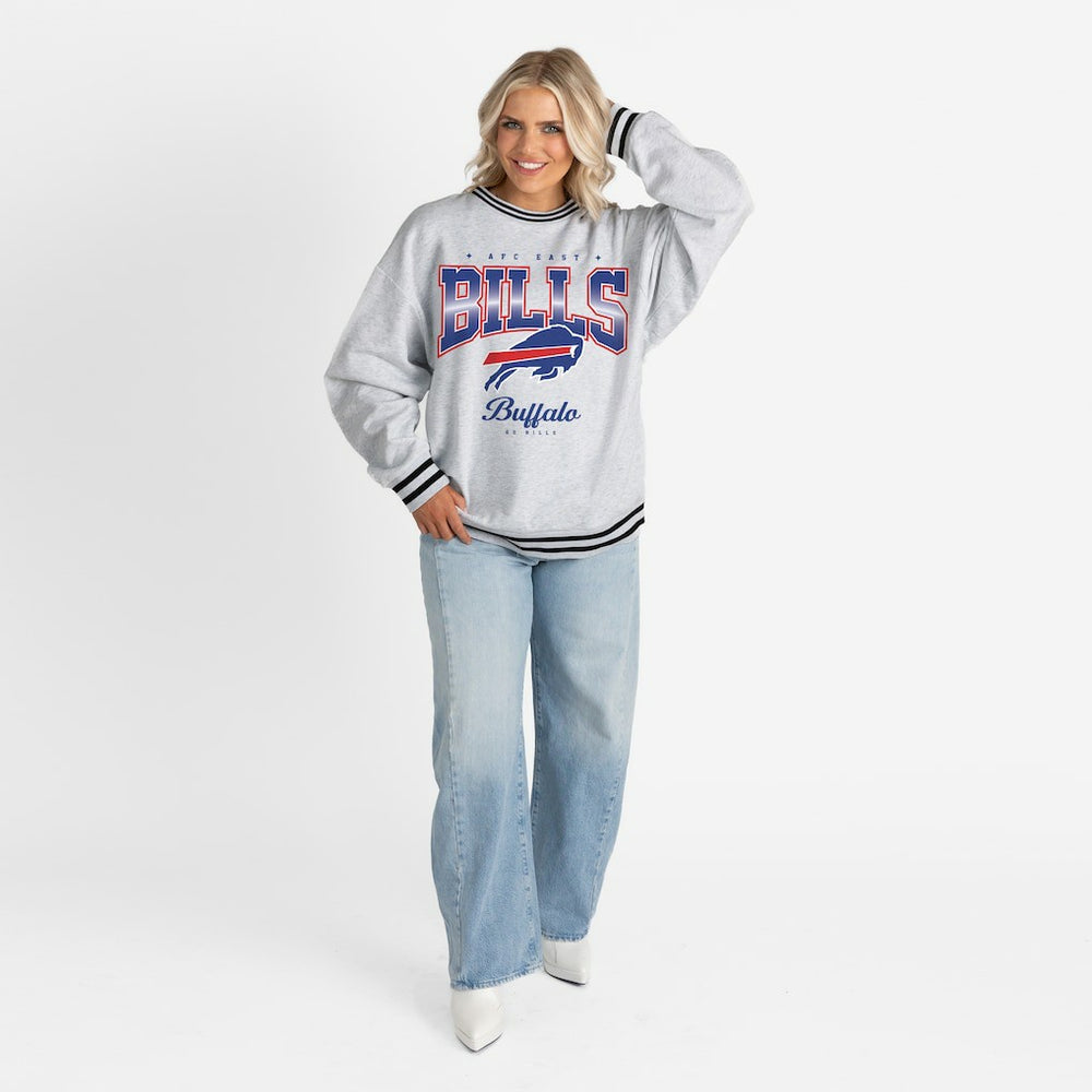 Buffalo Bills Gameday Couture Women's Oversized Gridiron Drive Ringer Stripe Sweatshirt | NFL Hot