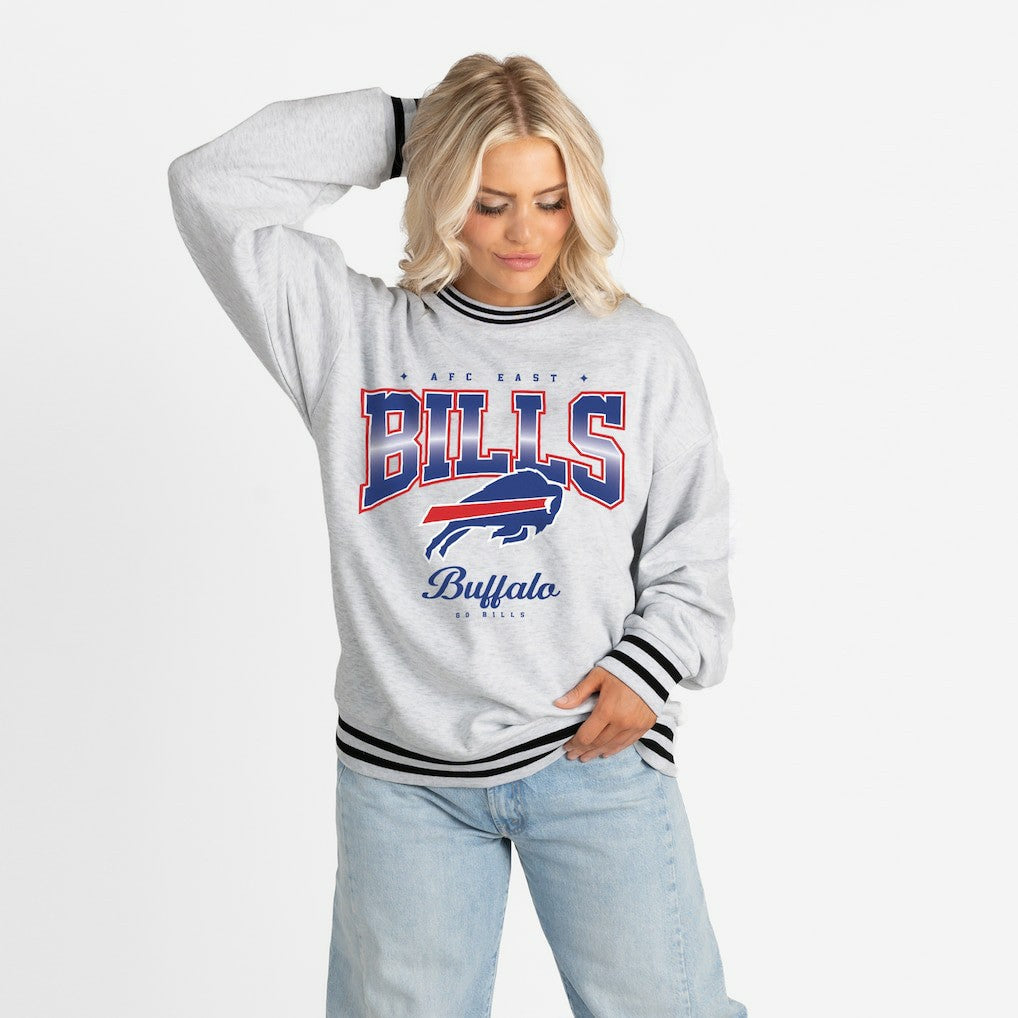 Buffalo Bills Gameday Couture Women's Oversized Gridiron Drive Ringer Stripe Sweatshirt | NFL Hot