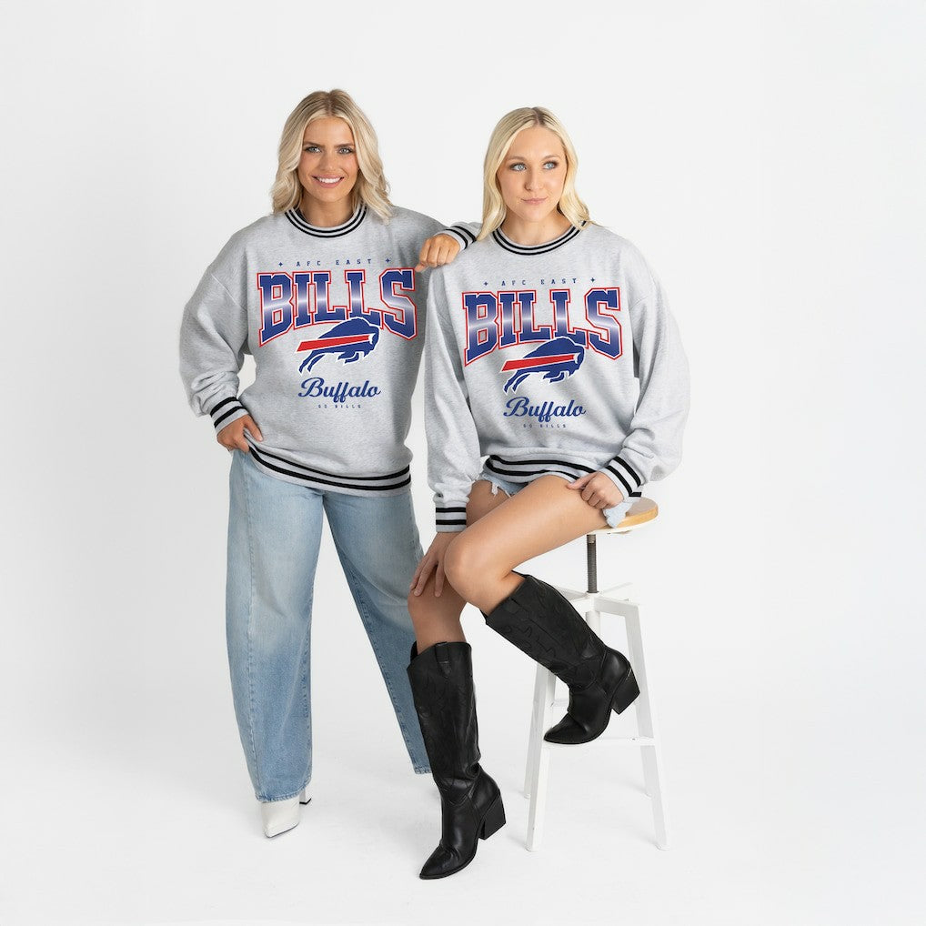Buffalo Bills Gameday Couture Women's Oversized Gridiron Drive Ringer Stripe Sweatshirt | NFL Hot