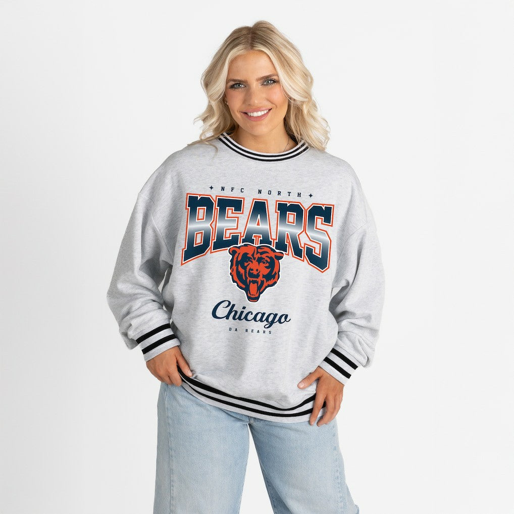 Chicago Bears Gameday Couture Women's Oversized Gridiron Drive Ringer Stripe Sweatshirt | NFL Near me