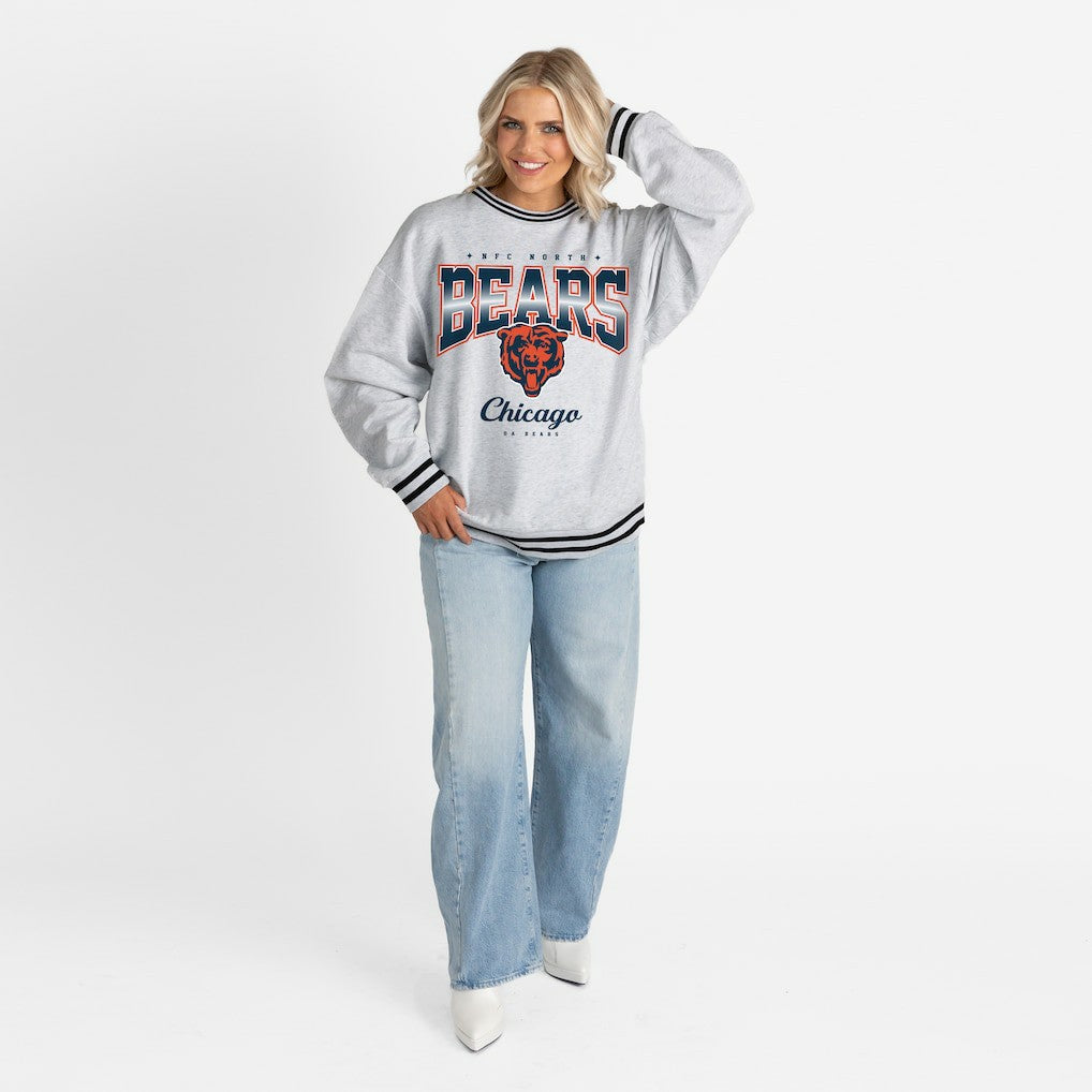 Chicago Bears Gameday Couture Women's Oversized Gridiron Drive Ringer Stripe Sweatshirt | NFL Near me