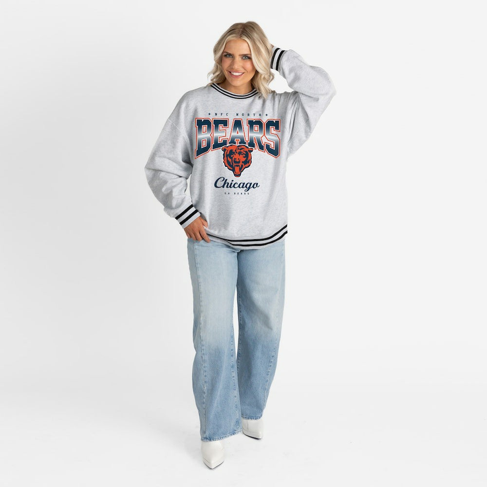 Chicago Bears Gameday Couture Women's Oversized Gridiron Drive Ringer Stripe Sweatshirt | NFL Near me