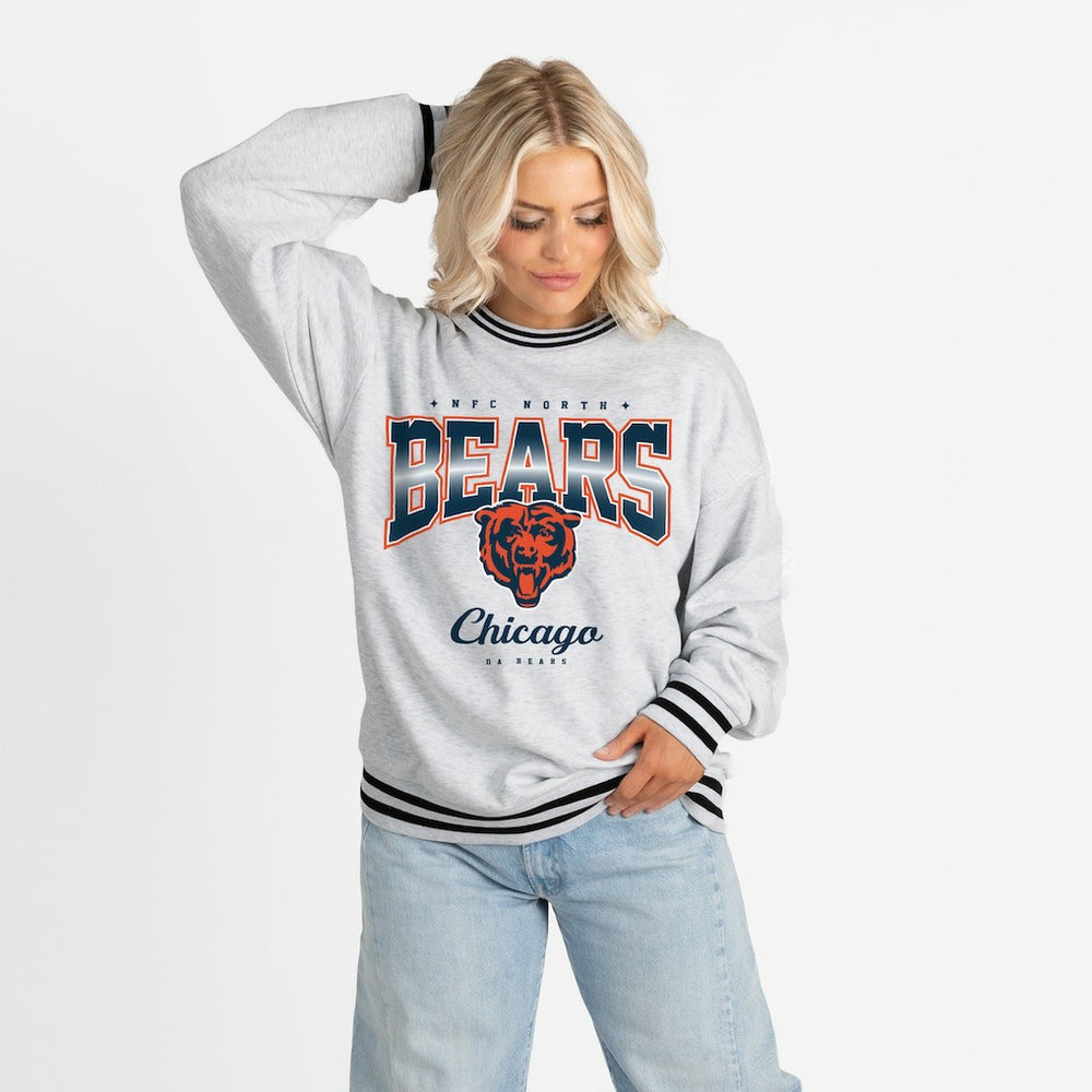 Chicago Bears Gameday Couture Women's Oversized Gridiron Drive Ringer Stripe Sweatshirt | NFL Near me