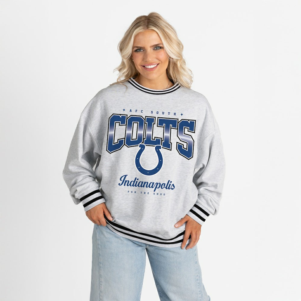 Indianapolis Colts Gameday Couture Women's Oversized Gridiron Drive Ringer Stripe Sweatshirt | NFL On sale