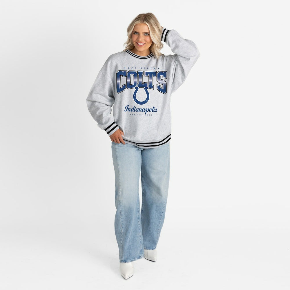 Indianapolis Colts Gameday Couture Women's Oversized Gridiron Drive Ringer Stripe Sweatshirt | NFL On sale