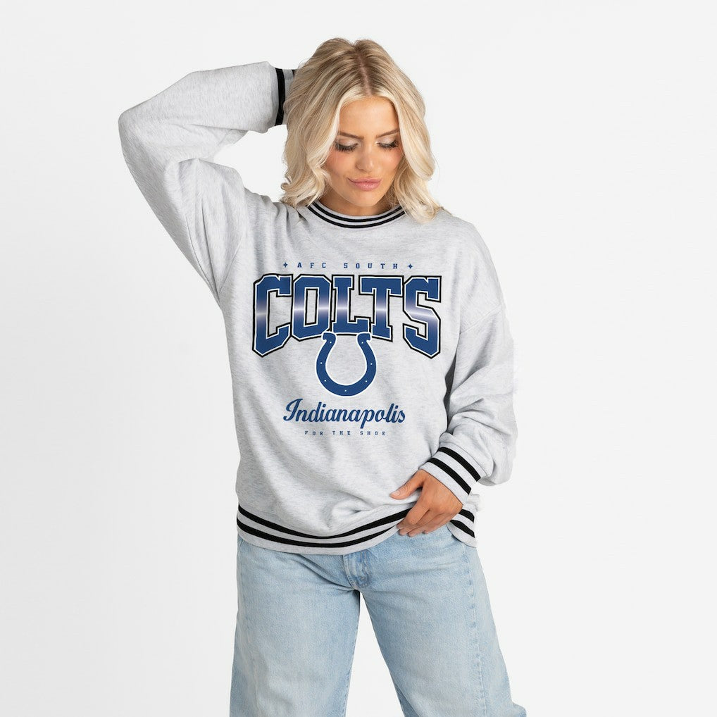 Indianapolis Colts Gameday Couture Women's Oversized Gridiron Drive Ringer Stripe Sweatshirt | NFL On sale