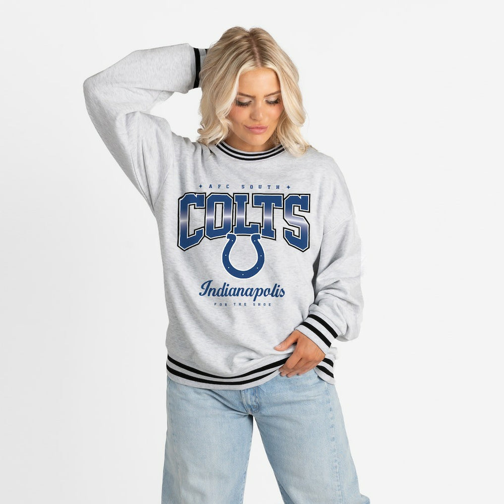 Indianapolis Colts Gameday Couture Women's Oversized Gridiron Drive Ringer Stripe Sweatshirt | NFL On sale
