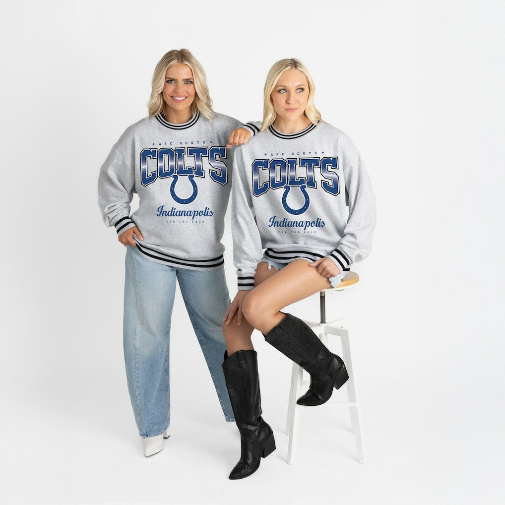 Indianapolis Colts Gameday Couture Women's Oversized Gridiron Drive Ringer Stripe Sweatshirt | NFL On sale