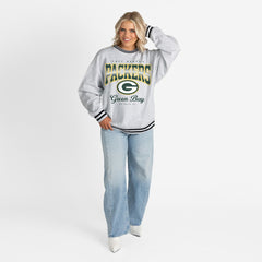 Green Bay Packers Gameday Couture Women's Oversized Gridiron Drive Ringer Stripe Sweatshirt | NFL Online