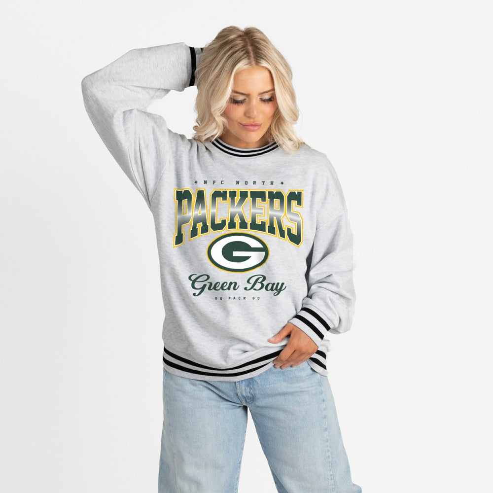 Green Bay Packers Gameday Couture Women's Oversized Gridiron Drive Ringer Stripe Sweatshirt | NFL Online
