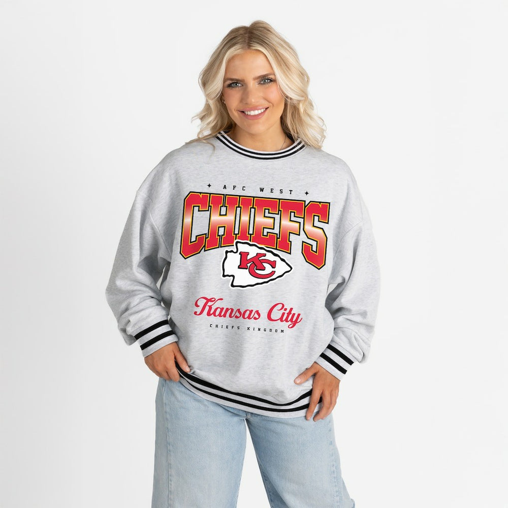 Kansas City Chiefs Gameday Couture Women's Oversized Gridiron Drive Ringer Stripe Sweatshirt | NFL Online