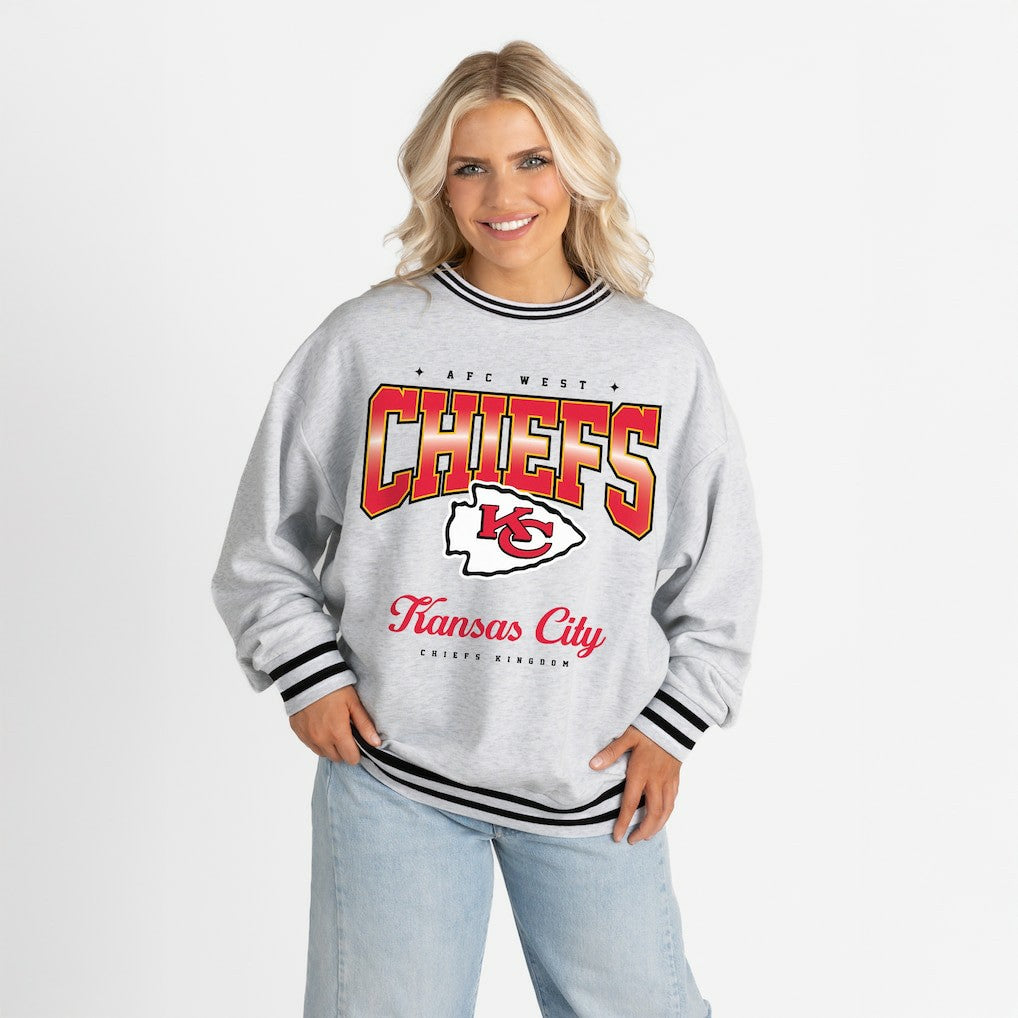 Kansas City Chiefs Gameday Couture Women's Oversized Gridiron Drive Ringer Stripe Sweatshirt | NFL Online