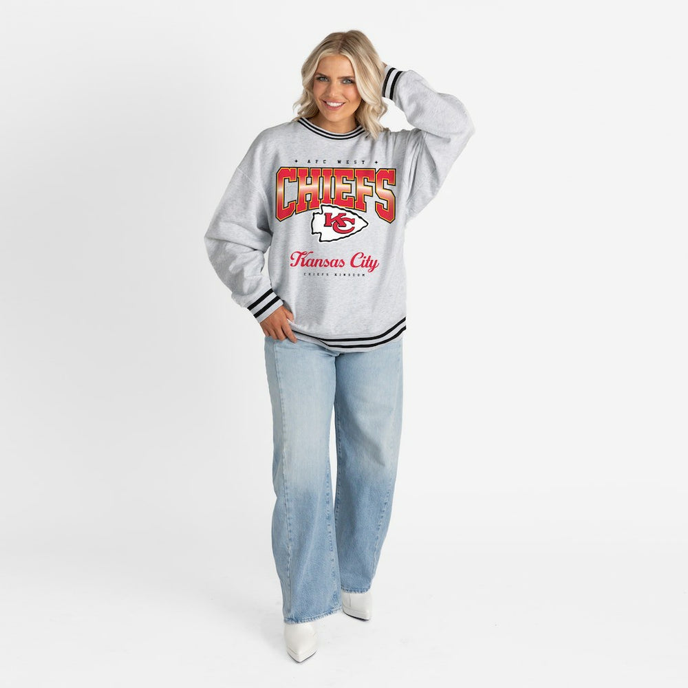 Kansas City Chiefs Gameday Couture Women's Oversized Gridiron Drive Ringer Stripe Sweatshirt | NFL Online