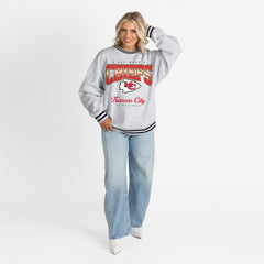 Kansas City Chiefs Gameday Couture Women's Oversized Gridiron Drive Ringer Stripe Sweatshirt | NFL Online