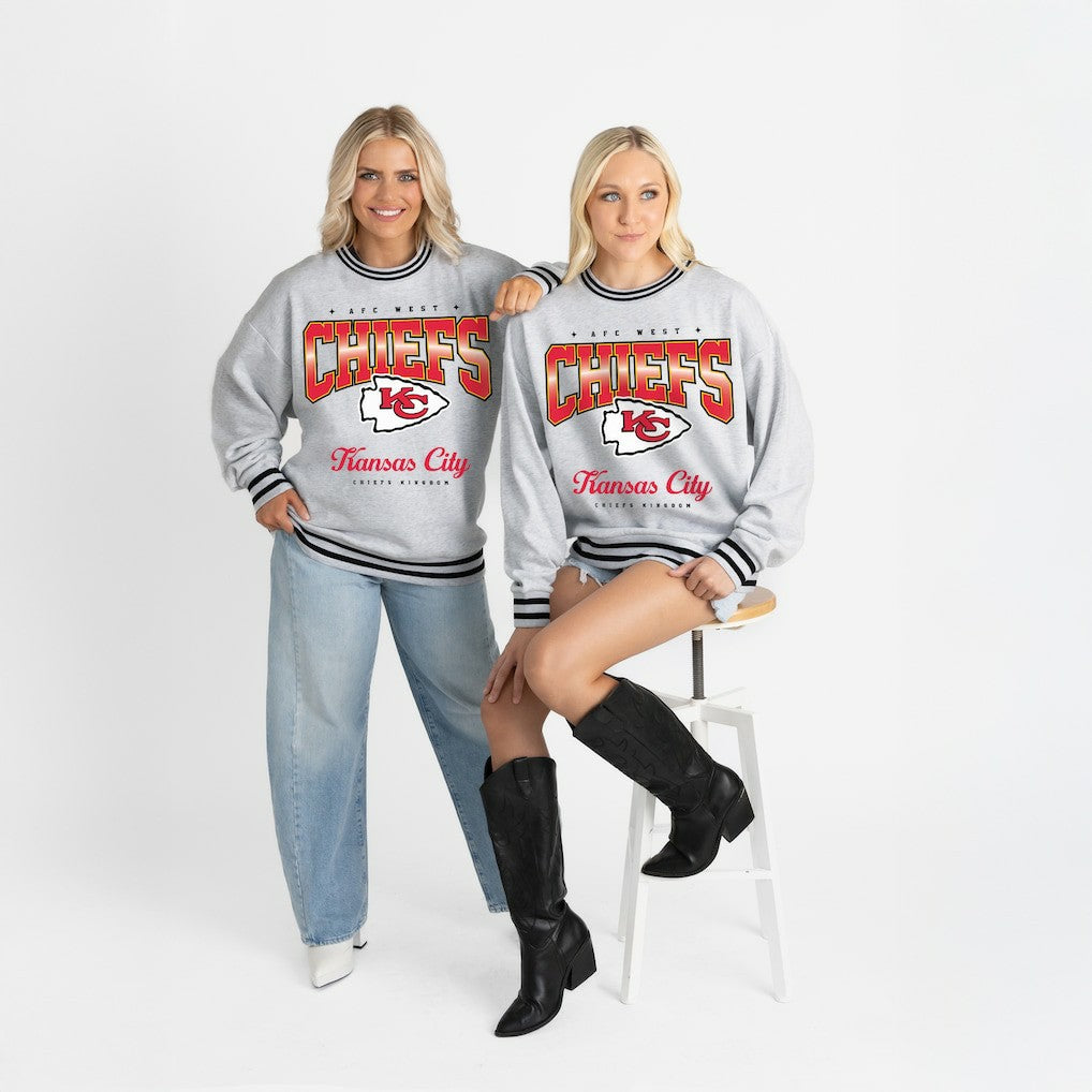 Kansas City Chiefs Gameday Couture Women's Oversized Gridiron Drive Ringer Stripe Sweatshirt | NFL Online