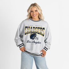 Los Angeles Chargers Gameday Couture Women's Oversized Gridiron Drive Ringer Stripe Sweatshirt | NFL Hot