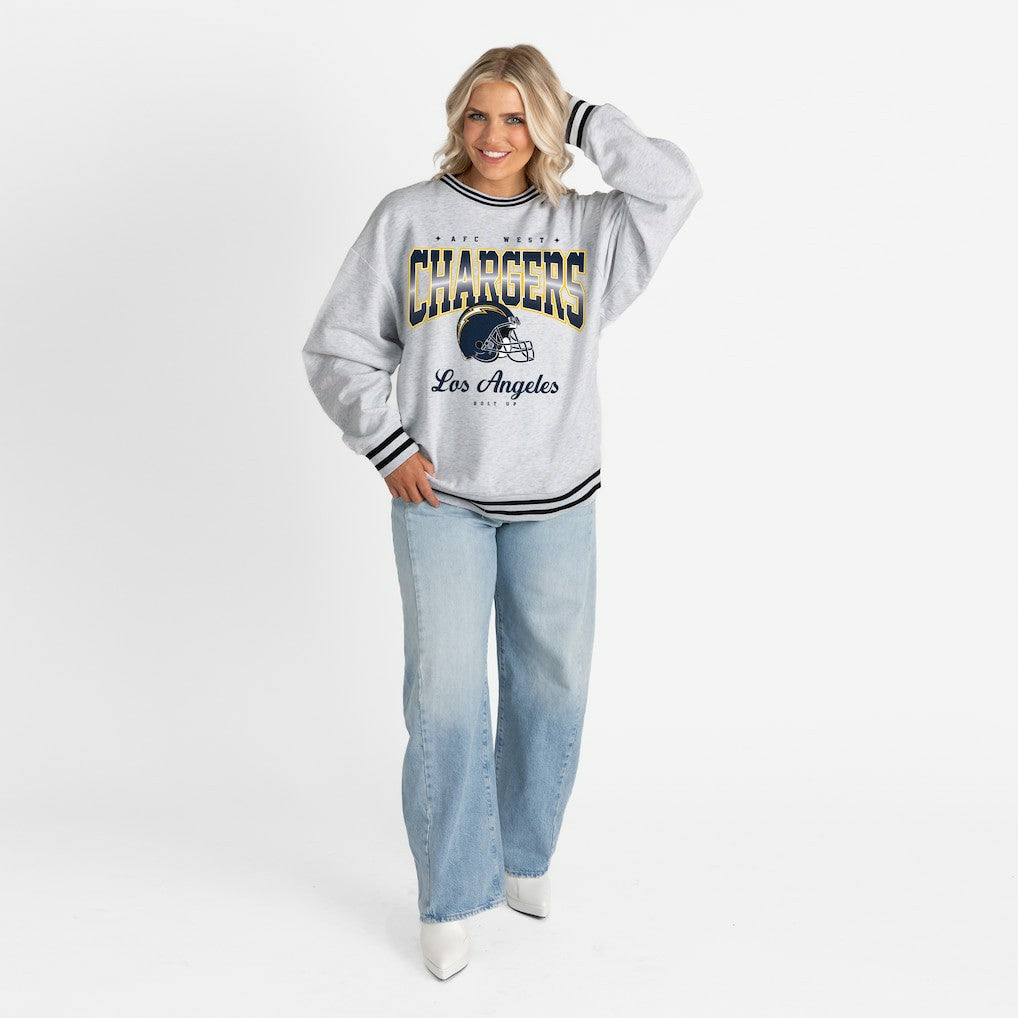 Los Angeles Chargers Gameday Couture Women's Oversized Gridiron Drive Ringer Stripe Sweatshirt | NFL Hot