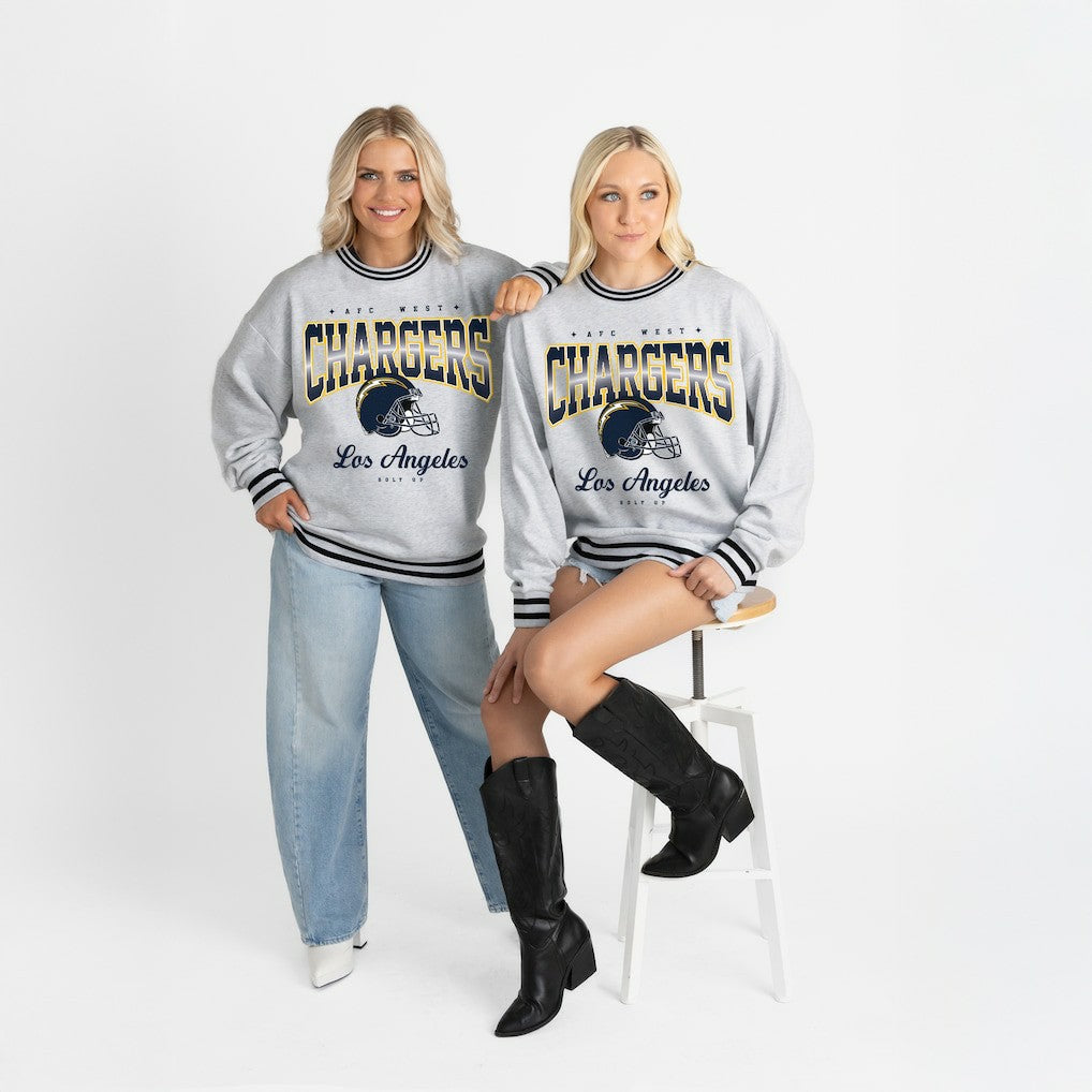 Los Angeles Chargers Gameday Couture Women's Oversized Gridiron Drive Ringer Stripe Sweatshirt | NFL Hot