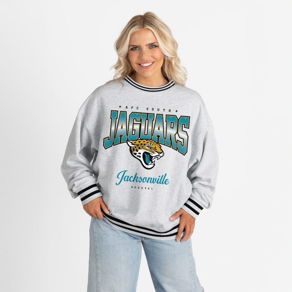 Jacksonville Jaguars Gameday Couture Women's Oversized Gridiron Drive Ringer Stripe Sweatshirt | NFL Online