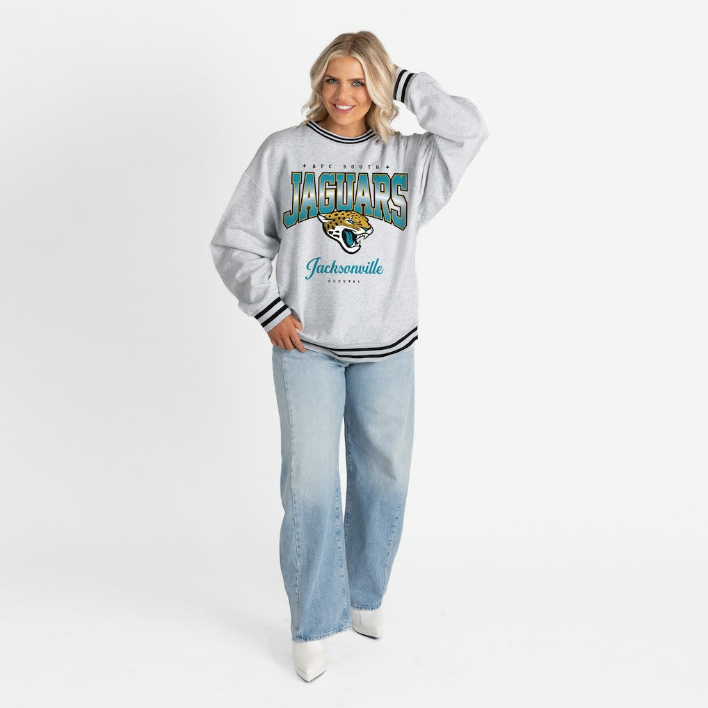 Jacksonville Jaguars Gameday Couture Women's Oversized Gridiron Drive Ringer Stripe Sweatshirt | NFL Online